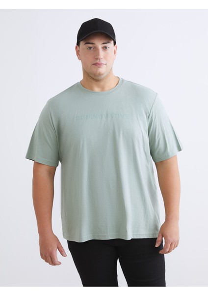 Yeni Sezon Büyük Beden Bisiklet Yaka Baskılı Penye Erkek Tişört