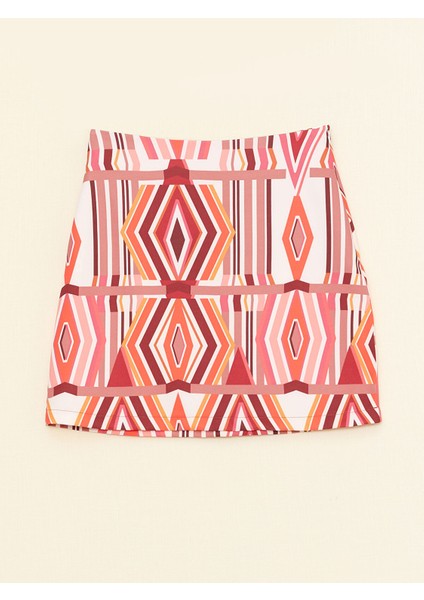 Yeni Sezon Beli Fermuarlı Desenli Saten Kadın Etek