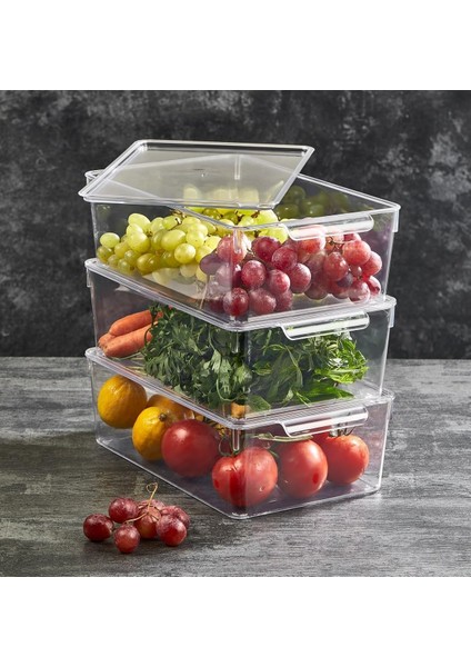 1 Adet Kırılmaz Şefaf Akrilik Kapaklı Buzdolabı Organizeri | Buzdolabı Içi Düzenleyici | Sebze Meyve Saklama Kabı Organizeri (20CM x 32,5cm X10,5CM) x Large Boy