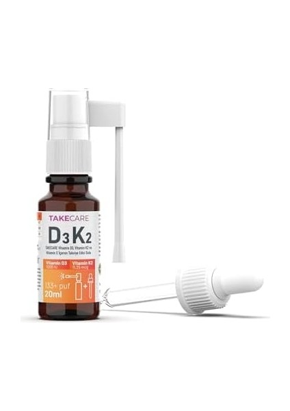 Takecare Vitamin D3, Vitamin K2 ve Vitamin E Içeren Takviye Edici Gıda 20ML Sprey ve Damlalıklı modelleri