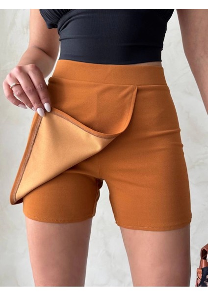 Sptrns Kapaklı Şort Etek Camel S208 (Beden: M)