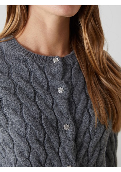 Yeni Sezon Bisiklet Yaka Kendinden Desenli Kadın Triko Hırka modelleri