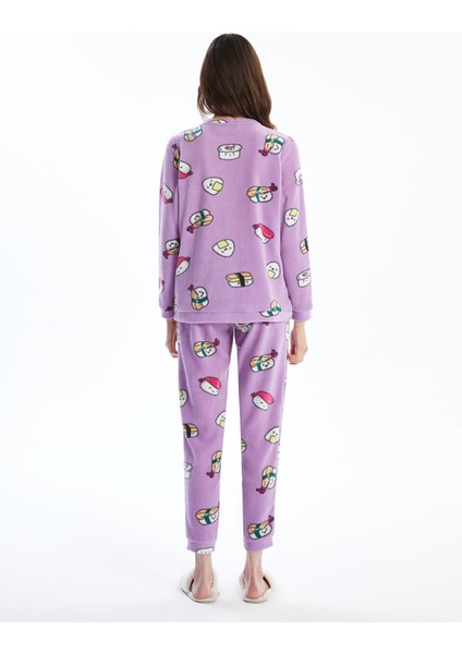 Yeni Sezon Bisiklet Yaka Desenli Polar Kadın Pijama Takımı fırsatları