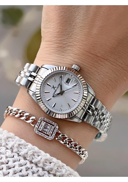 Çelik Kordonlu 2 Yıl Garantili 3 Atm Suya Dayanıklı Kadın Kol Saati+Bileklik BD.10030.1