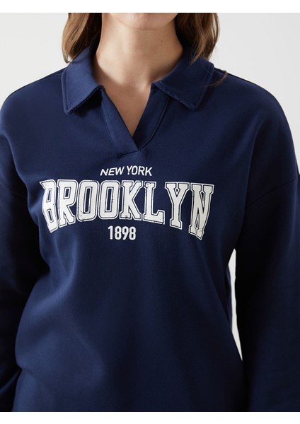 Yeni Sezon Polo Yaka Baskılı Kadın Kalın Sweatshirt Tunik modelleri