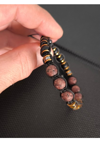 Damla Kehribar-Lavanta Akik-Oniks-Hematit Doğaltaş Bileklik Takı Aksesuar Erkek Bileklik