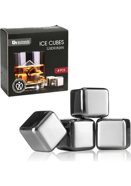 4’lü Paslanmaz Çelik Viski Taşı Sulandırmadan Soğutma Buz Küpleri