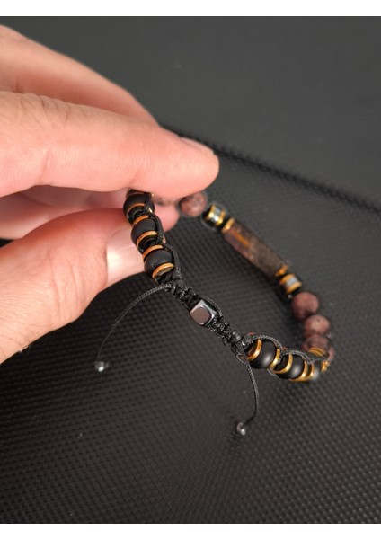 Damla Kehribar-Lavanta Akik-Oniks-Hematit Doğaltaş Bileklik Takı Aksesuar Erkek Bileklik