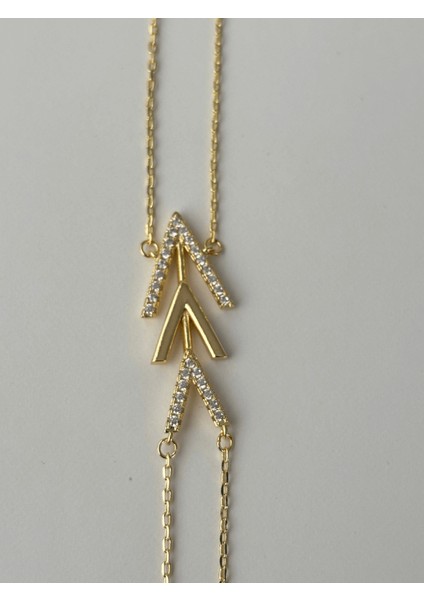 Üçlü Ok Detaylı Taşlı ve Parlak Gold Renkli Şahmeran fiyatları