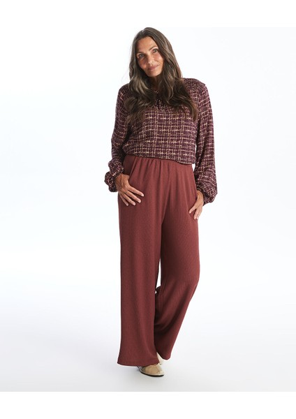 Yeni Sezon Beli Lastikli Düz Geniş Paça Kadın Pantolon