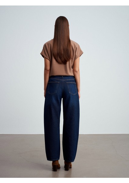 72090 %100 Pamuk Dikiş Detaylı Baggy Jean-Lacivert