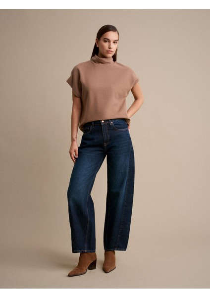 72090 %100 Pamuk Dikiş Detaylı Baggy Jean-Lacivert fiyatları