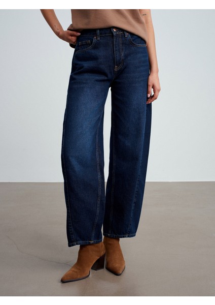 72090 %100 Pamuk Dikiş Detaylı Baggy Jean-Lacivert fırsatları