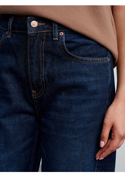 72090 %100 Pamuk Dikiş Detaylı Baggy Jean-Lacivert indirimleri