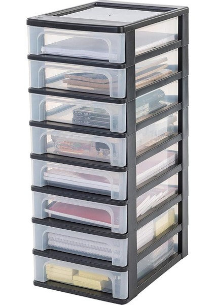 Ohyama, Çekmeceli Dolap, Çekmeceli Dolap, 4 L 8 Çekmece, A4 Formatında, Şeffaf Çekmeceler, Ofis, Oturma Odası - Düzenleyici Sandık OCH-2080 - Siyah