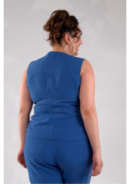 Kadın Büyük Beden Düğmeli Lacivert Yelek modelleri