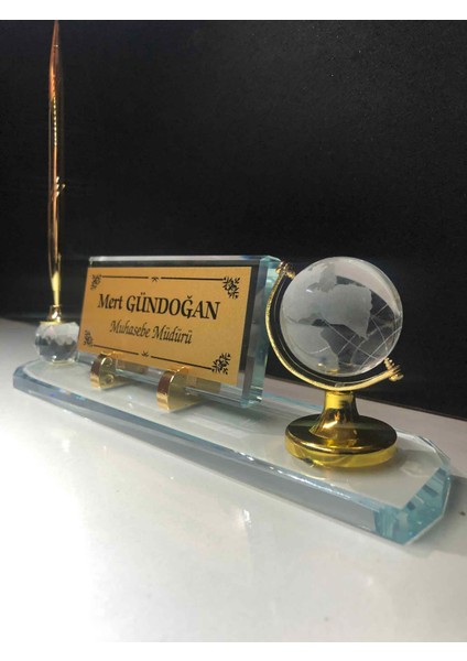 Masa Üstü Cam İsimlik Kalem ve Dünya Aksesuarlı Şeffaf Hediye Seti fiyatları