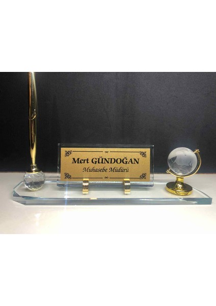 Masa Üstü Cam İsimlik Kalem ve Dünya Aksesuarlı Şeffaf Hediye Seti fırsatları