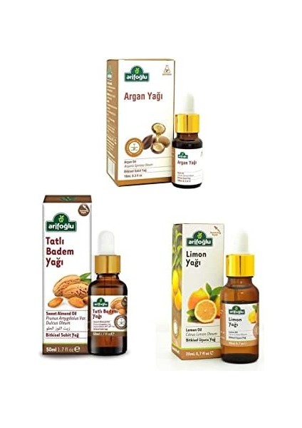 Arifoğlu Akdeniz Aromaterapi Seti: Argan Yağı 10 Ml+ Tatlı Badem Yağı 50 Ml+ Limon Yağı 20 ml