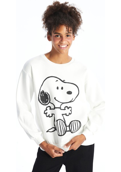 Yeni Sezon Bisiklet Yaka Snoopy Baskılı Oversize Kadın Kalın Sweatshirt