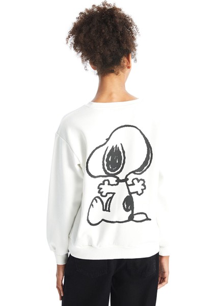 Yeni Sezon Bisiklet Yaka Snoopy Baskılı Oversize Kadın Kalın Sweatshirt fırsatları