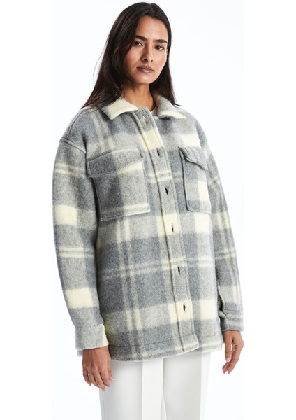 Yeni Sezon Ekose Oversize Kadın Pelüş Gömlek Ceket