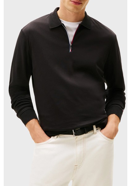 Pamuklu Regular Fit Logolu Polo Yaka Sweat Erkek Polo Yaka Sweat MW0MW40302 Bds