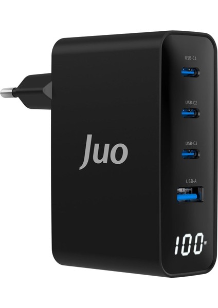Juo 100W Gan LED Ekranlı 3 Type-C + Usb-A Hızlı Şarj Cihazı & & Notebook Şarj Aleti