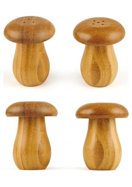 Bambu Mantar Görünümlü 2'li Tuzluk ve Biberlik Seti - 8 cm Akasya ve Bambu Karışımı Şık Takımı fiyatları