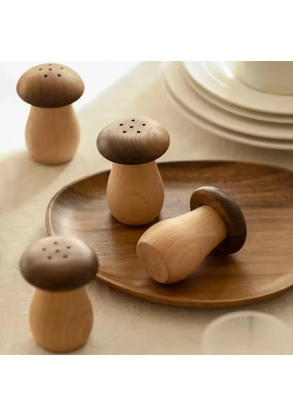 Bambu Mantar Görünümlü 2'li Tuzluk ve Biberlik Seti - 8 cm Akasya ve Bambu Karışımı Şık Takımı modelleri