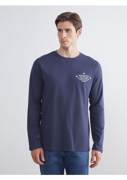 Yeni Sezon Bisiklet Yaka Uzun Kollu Baskılı Erkek Tişört