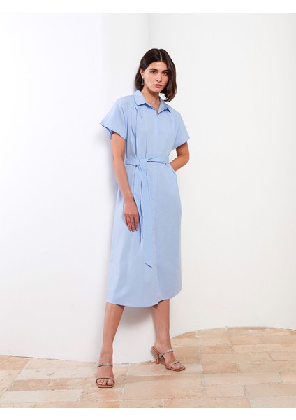 Yeni Sezon Düz Kısa Kollu Poplin Kadın Gömlek Elbise