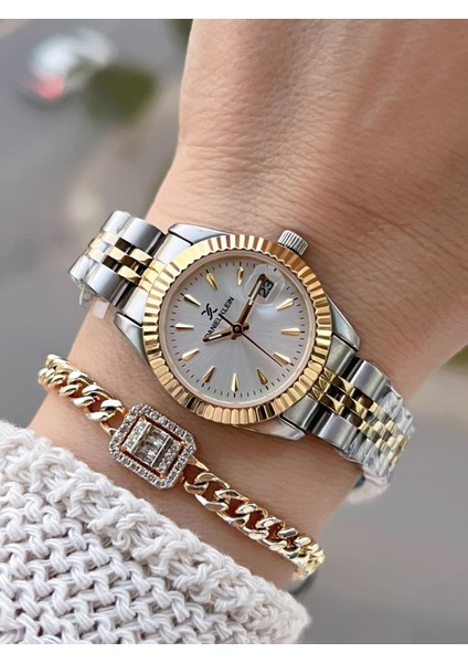 Çelik Kordonlu 2 Yıl Garantili 3 Atm Suya Dayanıklı Kadın Kol Saati+Bileklik BD.10030.6