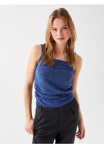 Yeni Sezon Kare Yaka Askılı Parlak Görünümlü Kadın Bluz modelleri