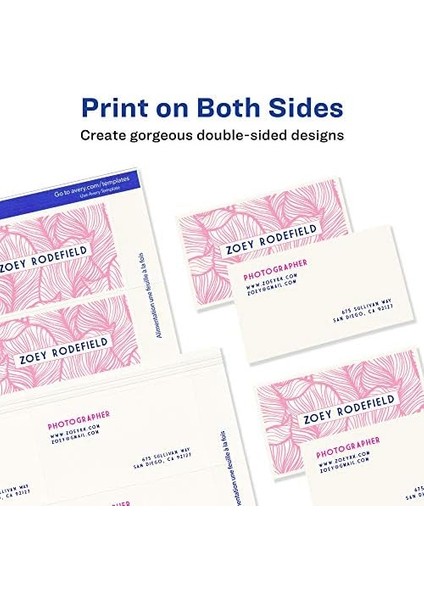 Yazdırılabilir Kartvizitler, Mürekkep Püskürtmeli Yazıcılar, 250 Kart, 2 x 3.5 (8371) modelleri