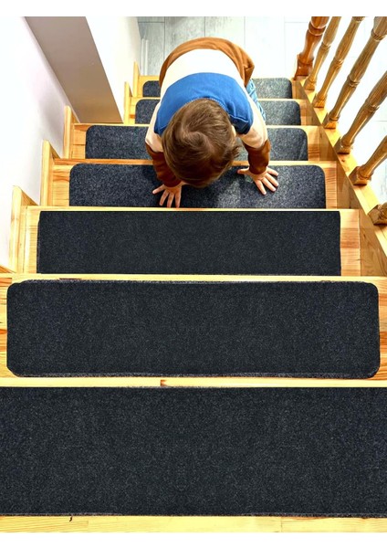 Kaymaz Taban Yıkanabilir Keçe Merdiven Halısı 76X20 Çocuk Yaşlı Evcil Hayvan Yetişkin Güvenli Kurulabilir Adım Halısı (15 Adet)