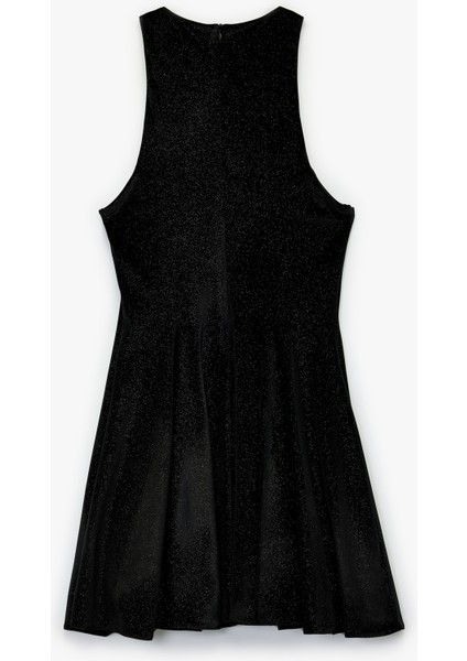 Dar Kesim Simli Kolsuz Halter Yaka Mini Abiye Elbise fiyatları