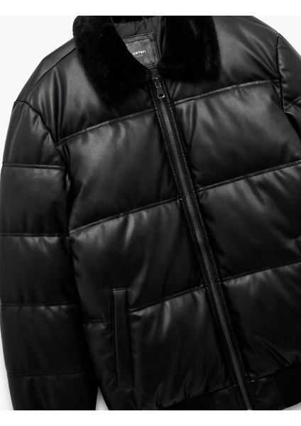 Cep Detaylı Peluş Yaka Fermuarlı Kışlık Şişme Mont modelleri