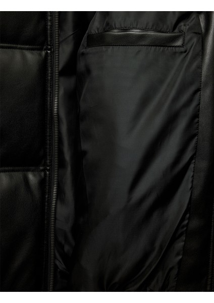 Cep Detaylı Peluş Yaka Fermuarlı Kışlık Şişme Mont fırsatları