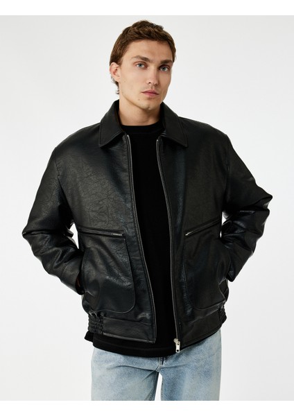 Slim Fit Uzun Kollu Fermuarlı Gömlek Yaka Suni Deri Ceket fiyatları