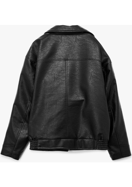 Slim Fit Uzun Kollu Fermuarlı Gömlek Yaka Suni Deri Ceket indirimleri