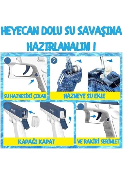 Elektrikli Su Tabancası Tam Otomatik 10M Fışkırtma Havuz Deniz Açık Hava Işıklı 300 ml Kapasiteli 500 Mah Bataryalı modelleri