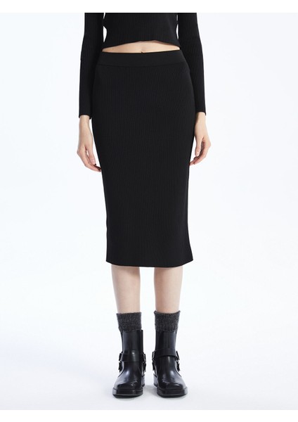 Yeni Sezon Kadın Beli Lastikli Düz Triko Etek modelleri