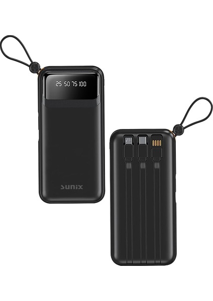 10.000 Mah Göstergeli Kendinden Kablolu Powerbank Siyah PB-120