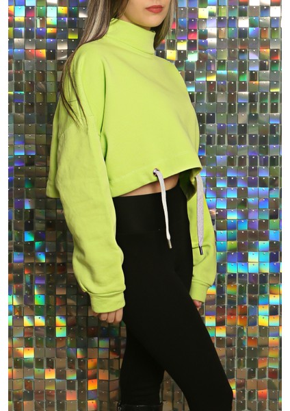 Kadın Baskılı Kuş Gözü Detaylı Kalın Şık Modern Crop Sweatshirt fiyatları