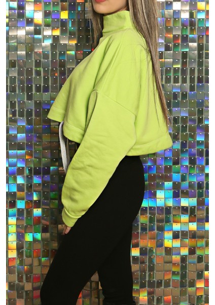 Kadın Baskılı Kuş Gözü Detaylı Kalın Şık Modern Crop Sweatshirt modelleri