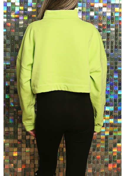 Kadın Baskılı Kuş Gözü Detaylı Kalın Şık Modern Crop Sweatshirt fırsatları