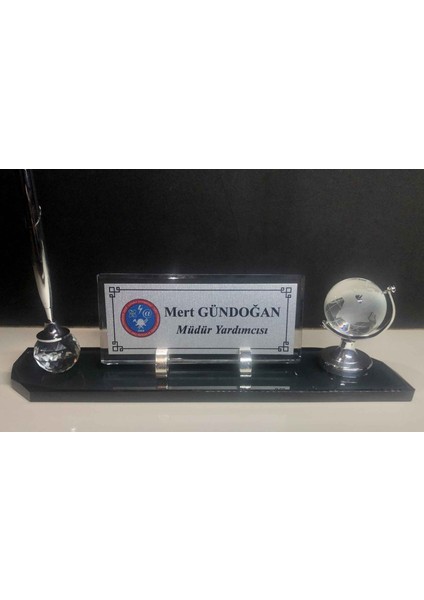 Cam Masa Seti 28x6 cm Füme Renk İsimlik ve Kalem Hediye Seti fiyatları