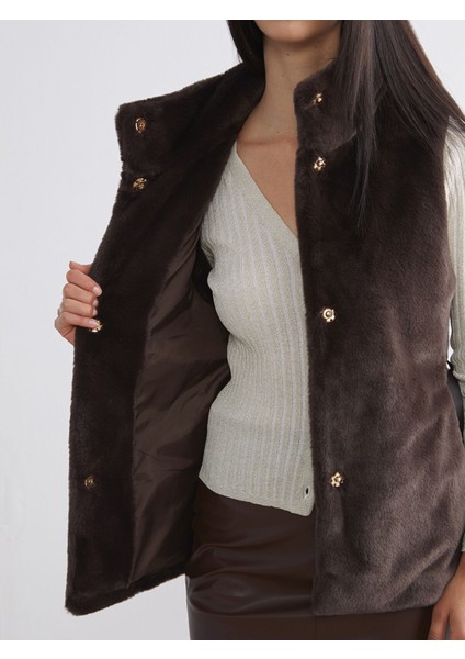 Yeni Sezon Dik Yaka Beli Kemerli Kadın Kürk Yelek fırsatları