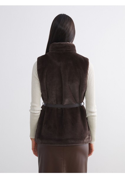 Yeni Sezon Dik Yaka Beli Kemerli Kadın Kürk Yelek indirimleri